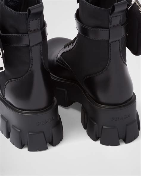 prada brushed leather and re-nylon boots|prada 55 leather ankle boots.